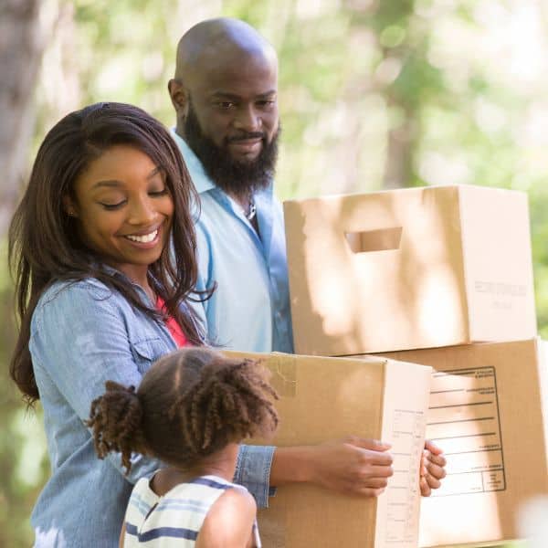 Family with packing boxes